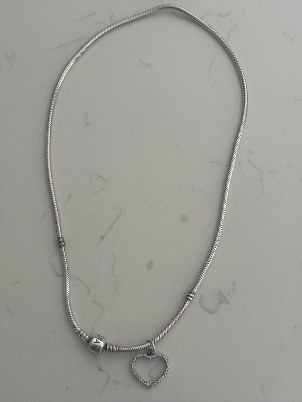 ✨Pandora ✨Sterling Silver Heart Pendant Snake Chain Necklace - Silver